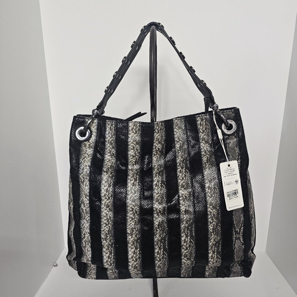 Urban Expressions Bag Tote Shoulder Snakeskin Grunge Black Gray Vegan NWT